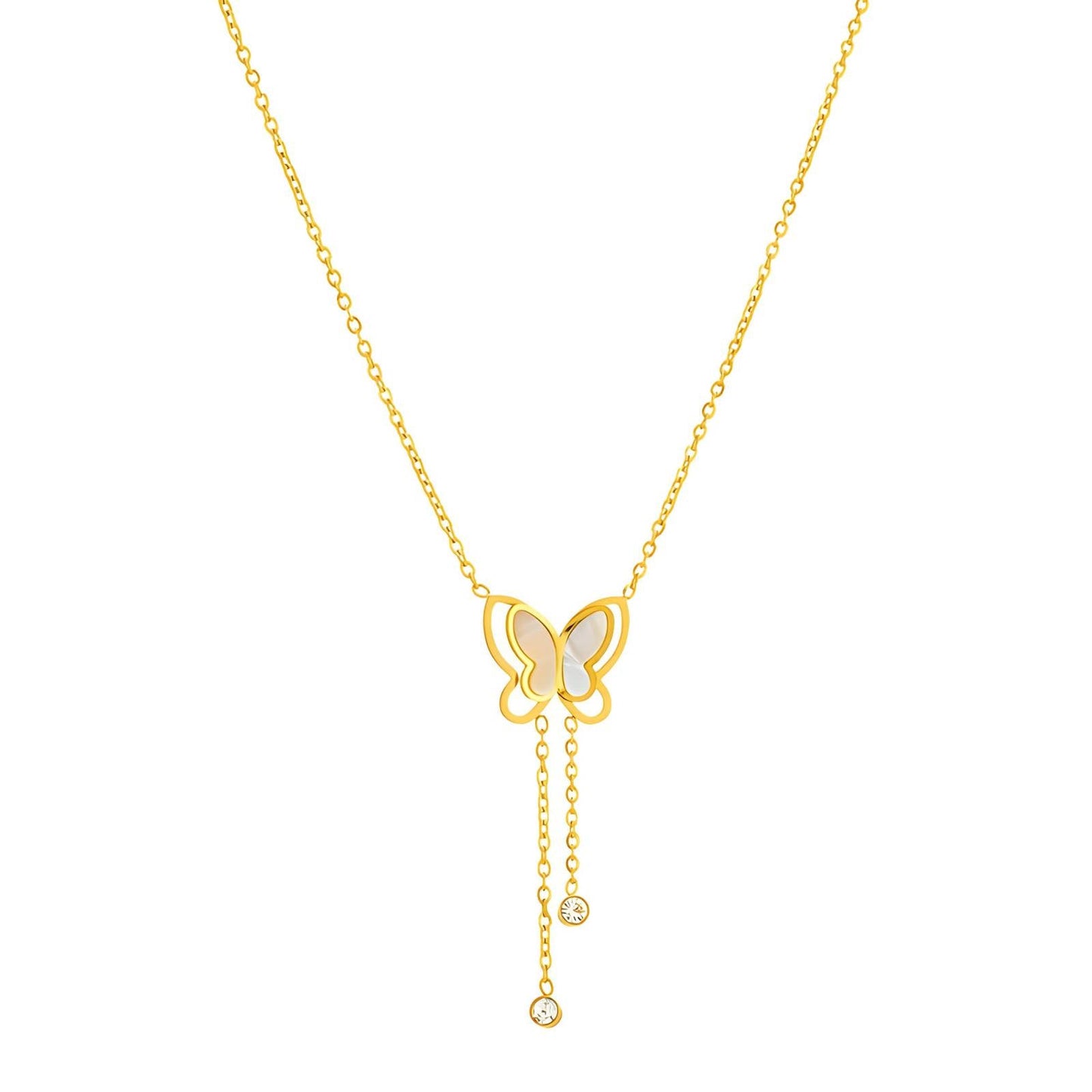 18ct Gold Plated Waterproof White Butterfly Necklace - Louise's Jewellery Box