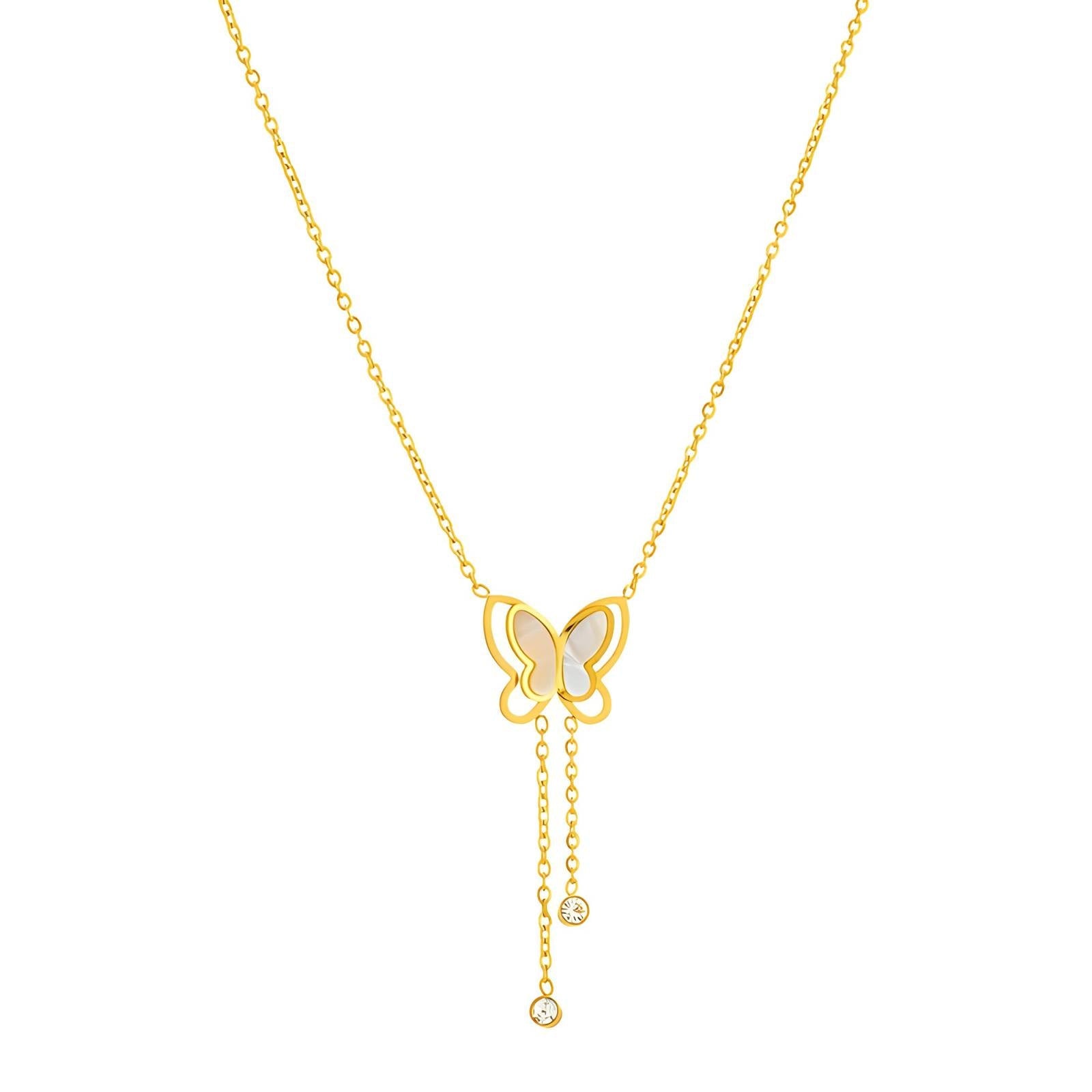 18ct Gold Plated Waterproof White Butterfly Necklace - Louise's Jewellery Box