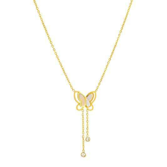 18ct Gold Plated Waterproof White Butterfly Necklace - Louise's Jewellery Box
