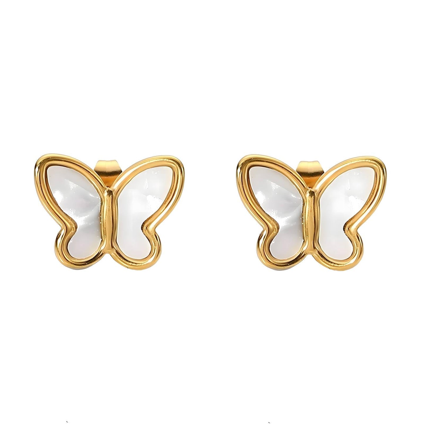 18ct Gold Plated/White Waterproof Butterfly Earrings - Louise's Jewellery Box