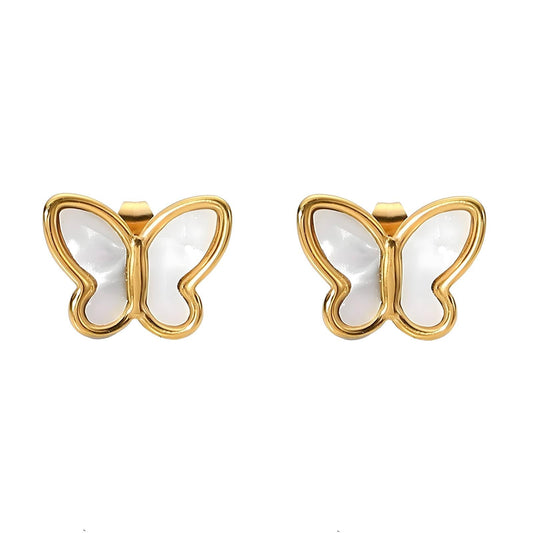 18ct Gold Plated/White Waterproof Butterfly Earrings - Louise's Jewellery Box