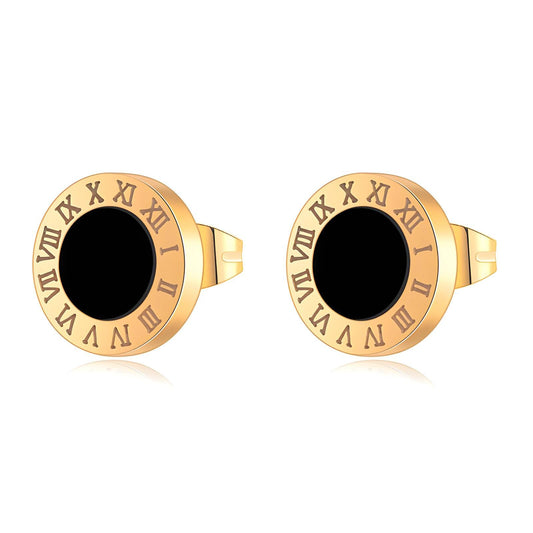 18K Gold Plated and Black Waterproof Roman Numeral Earrings - Louise's Jewellery Box