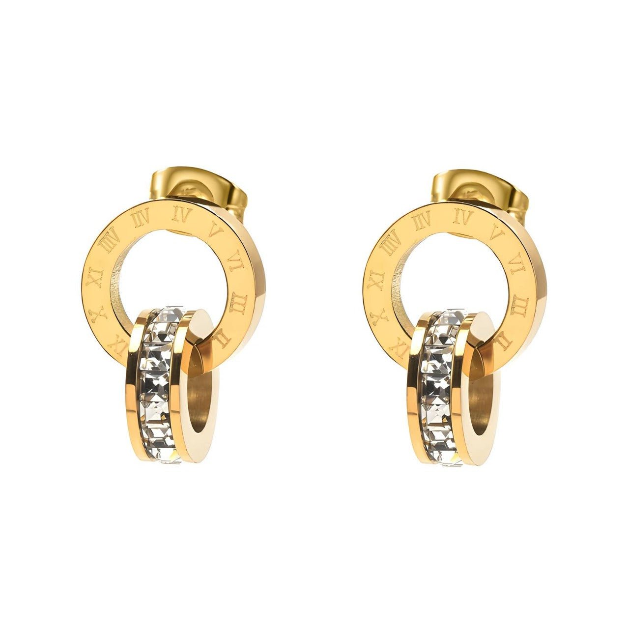 18K Gold Plated Waterproof Roman Numerals Earrings - Louise's Jewellery Box