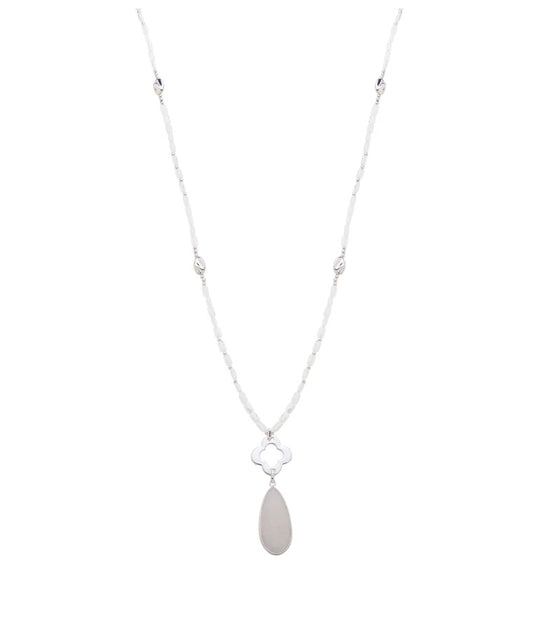 White Quartz Long Necklace in Silver Plating
