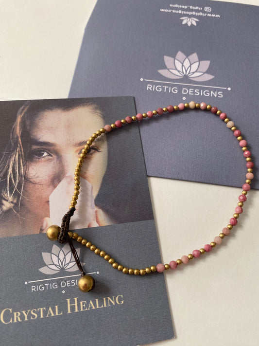 Pink Tourmaline Crystal Healing Anklet for Friendships