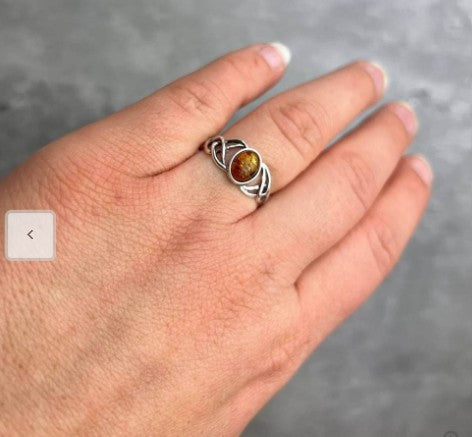 Celtic Ring in Sterling Silver and Cognac Baltic Amber
