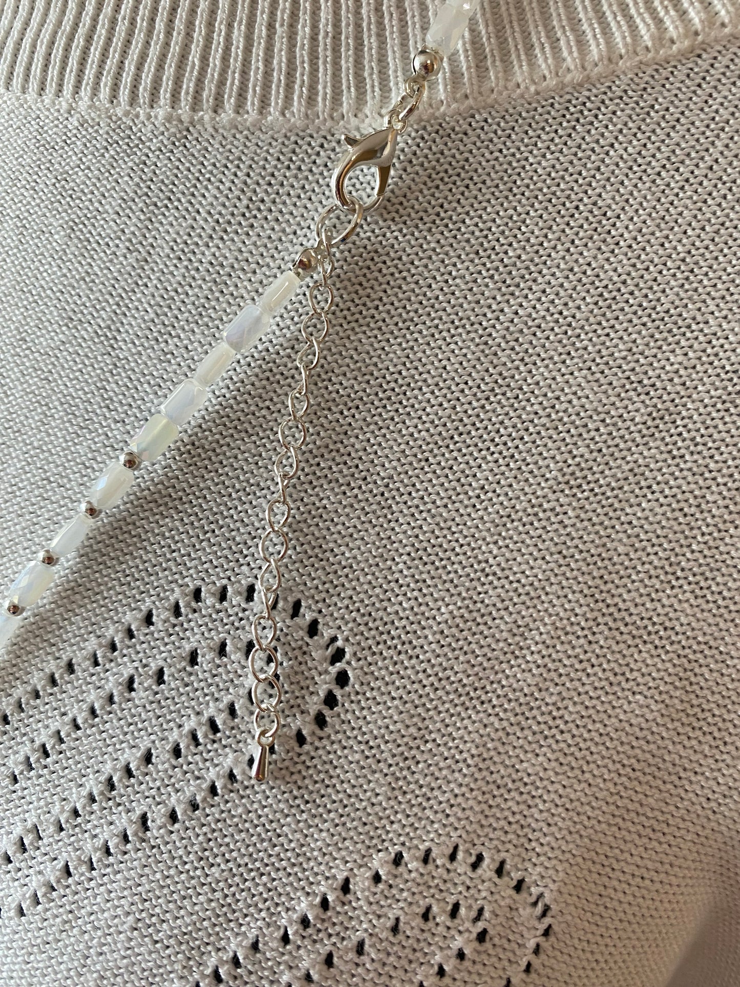 White Quartz Long Necklace in Silver Plating