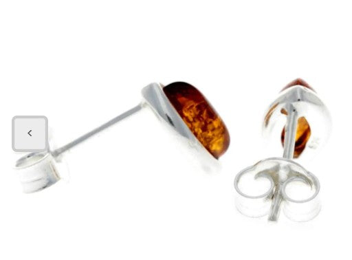 Oval Stud Earrings in Sterling Silver and Cognac Baltic Amber