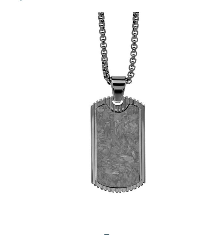 Fred Bennett Black Plated Steel And Carbon Fibre Dog Tag Pendant 