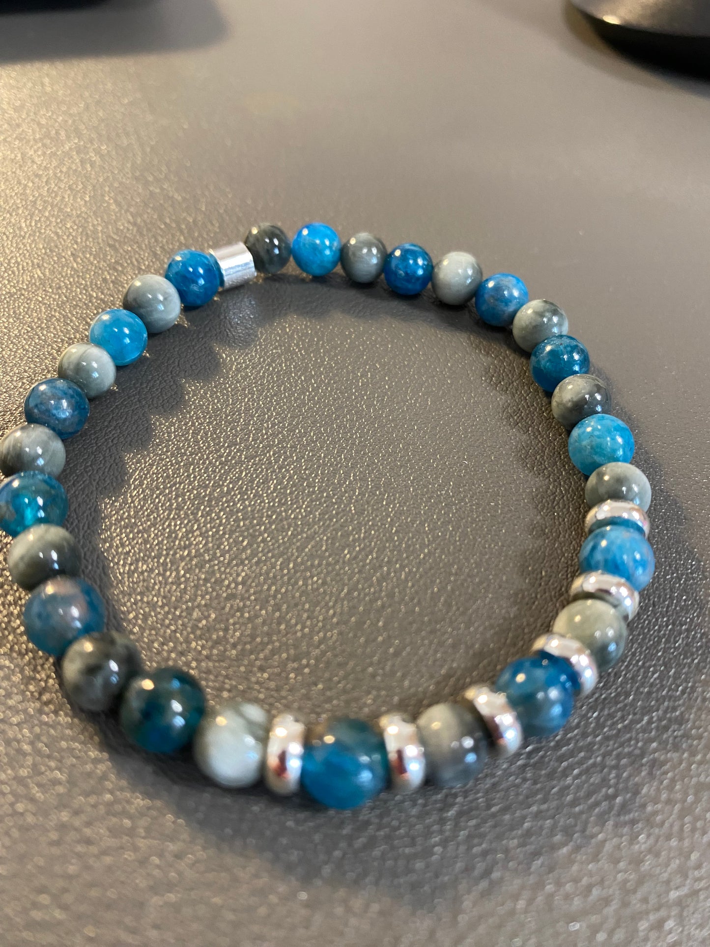Hawks Eye Teal Stone Bracelet with Silver Plating
