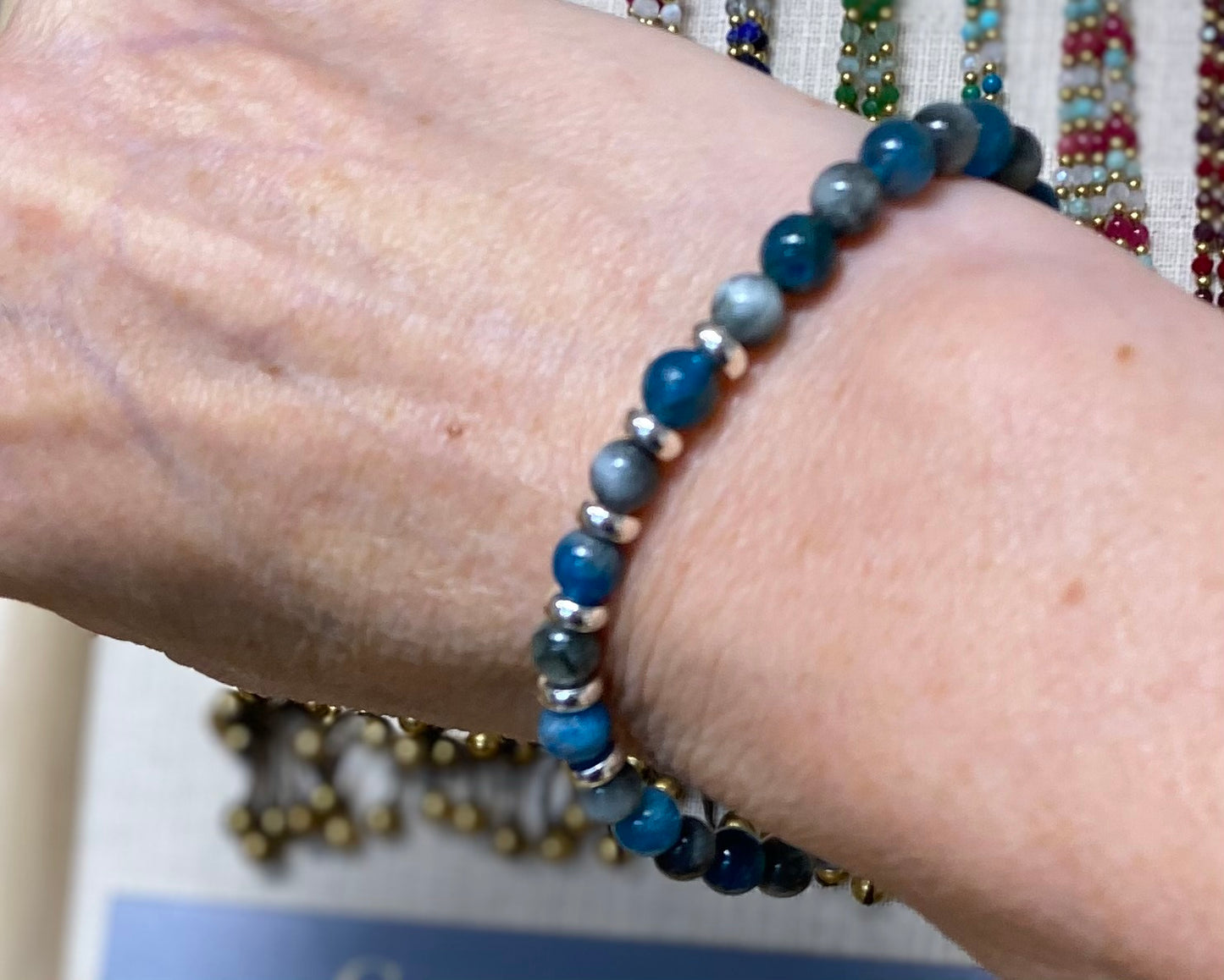 Hawks Eye Teal Stone Bracelet with Silver Plating