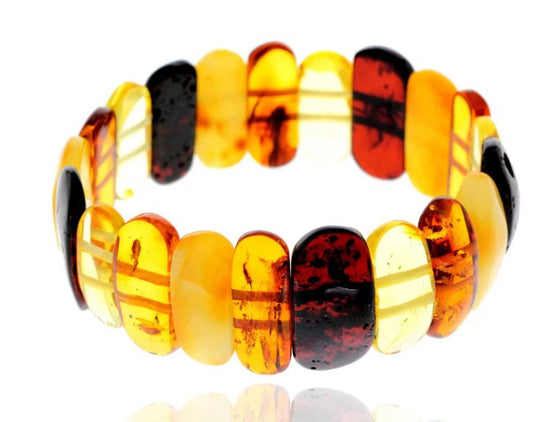 Mixed Baltic Amber Oval Stretch Bracelet