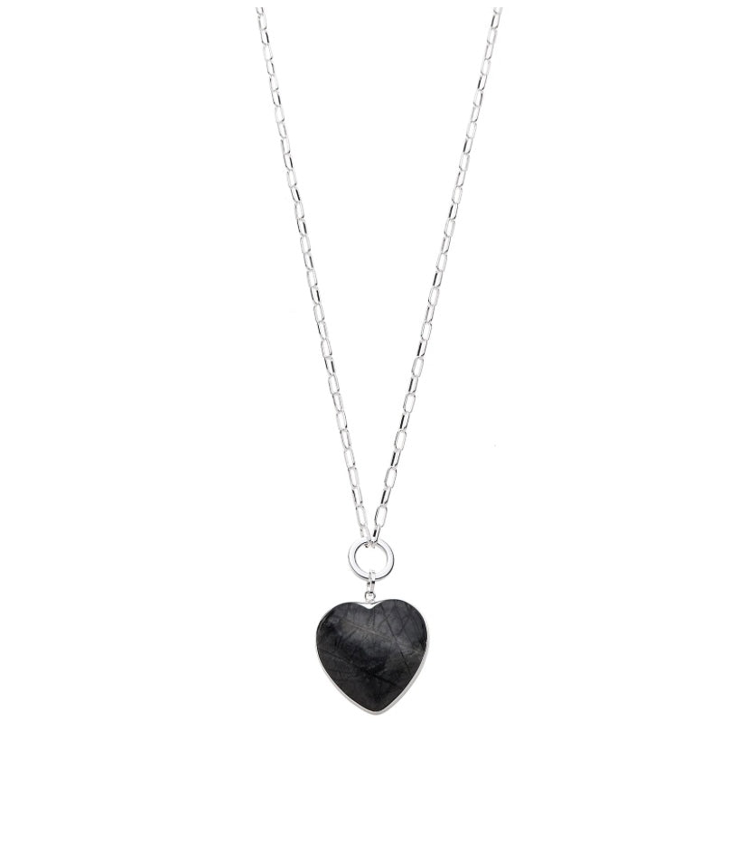 Grey Marble Heart Pendant on Silver Plated Chain