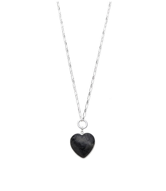 Grey Marble Heart Pendant on Silver Plated Chain