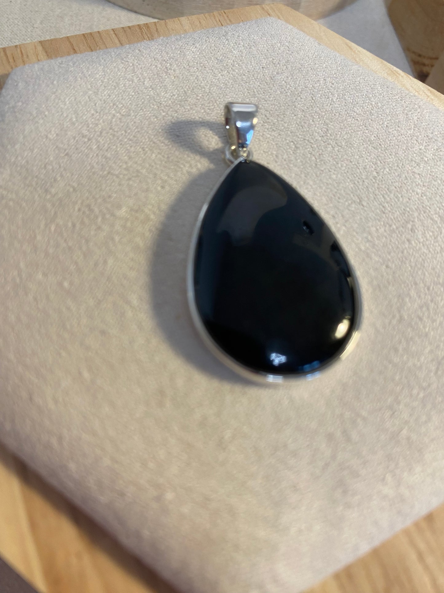 Whitby Jet Medium Teardrop Pendant in Sterling Silver