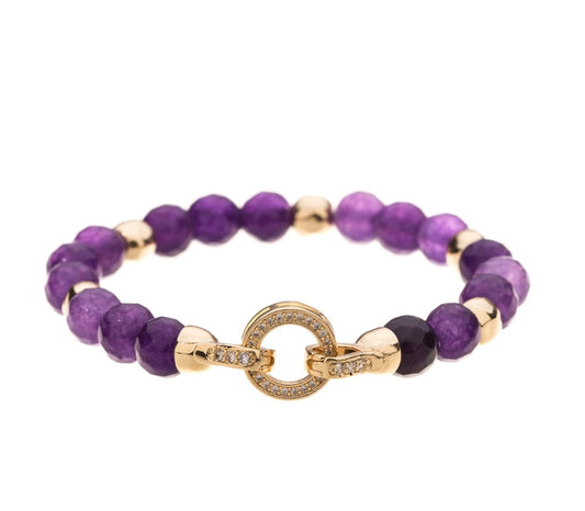 Amethyst Gold Plated Stretch Bracelet with Crystals