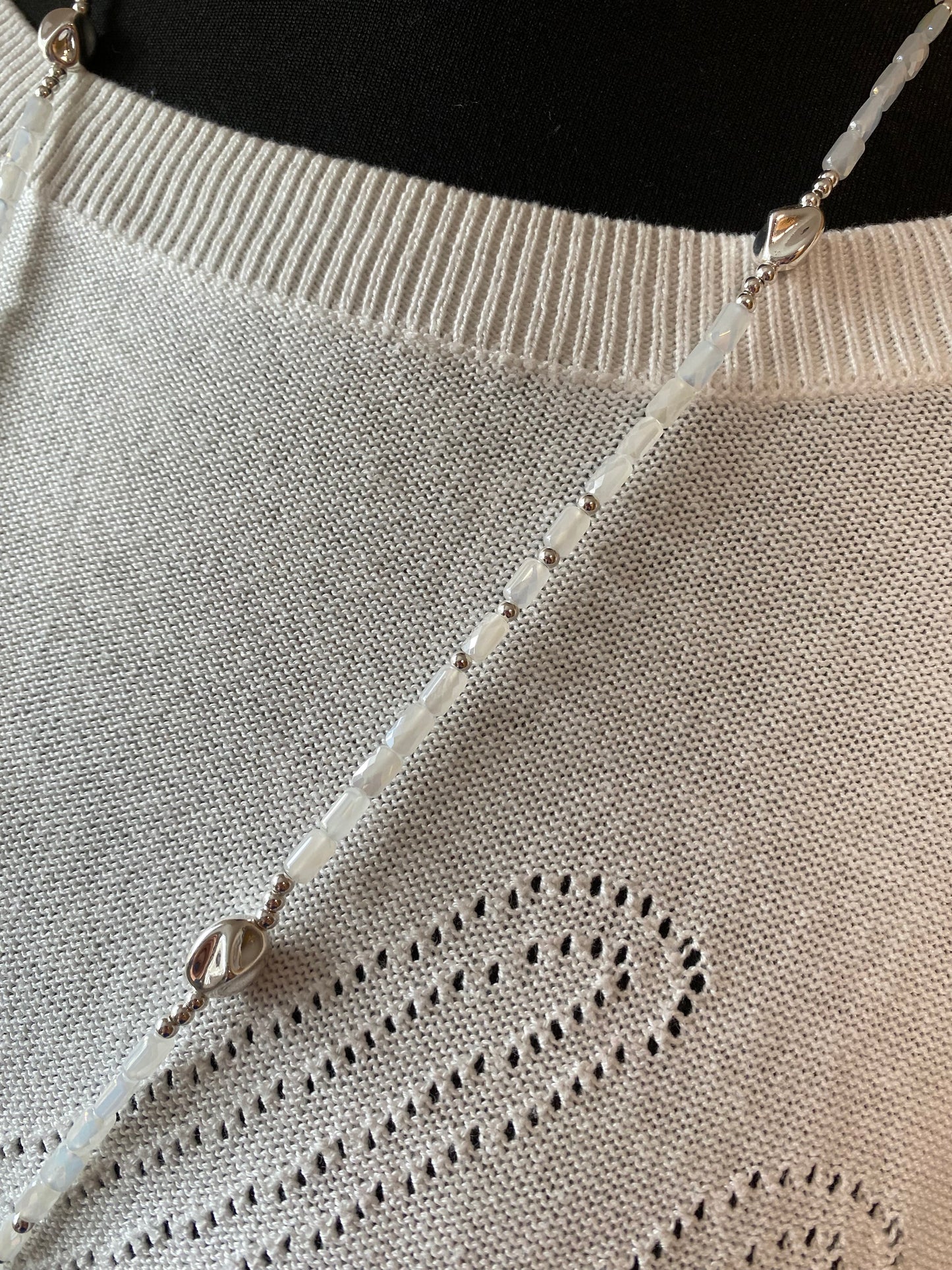 White Quartz Long Necklace in Silver Plating