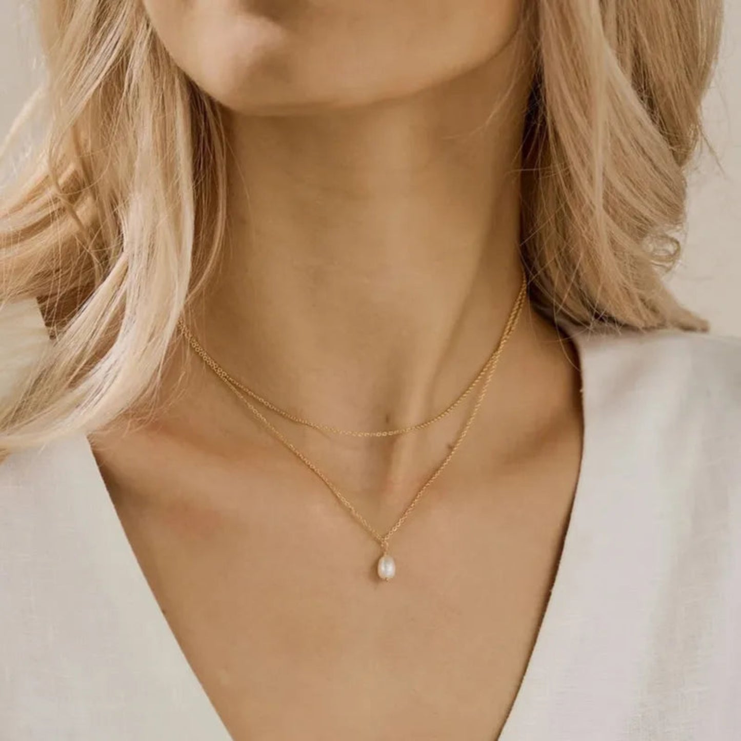 Triple Gold Plated Waterproof Necklace with Freshwater Pearls