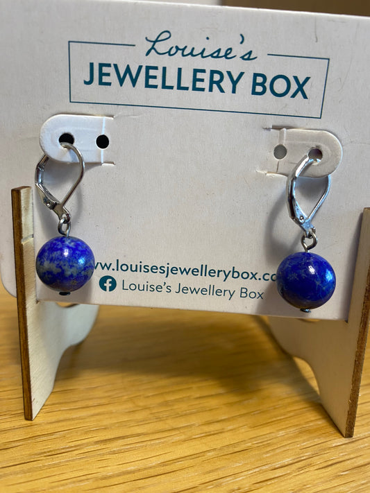 Silver Plated Lapis Stone Drop Earrings