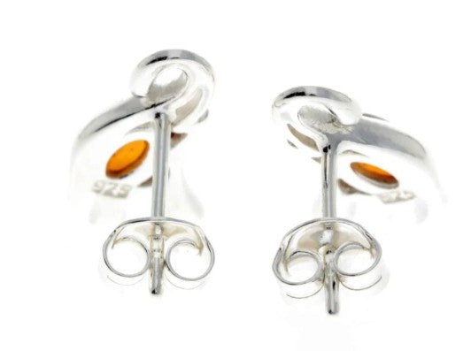 Elephant Stud Earrings in Sterling Silver with Cognac Baltic Amber