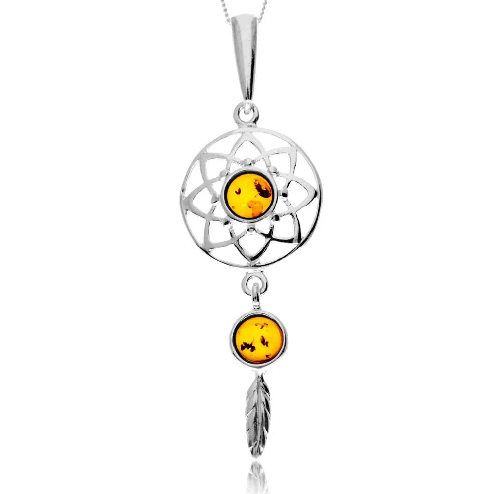 Dreamcatcher Pendant in Sterling Silver with Cognac Baltic Amber