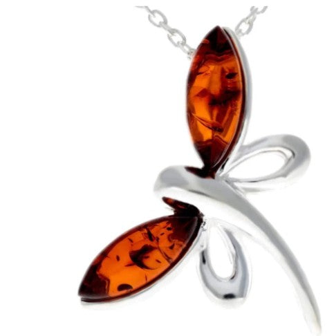 Butterfly Pendant in Sterling Silver with Cognac Baltic Amber Wings