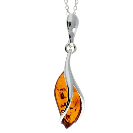 Modern Drop Pendant in Sterling Silver and Cognac Baltic Amber