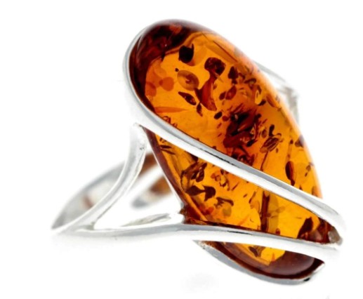 Large Stone Adjustable Ring in Sterling Silver and Cognac Baltic Amber
