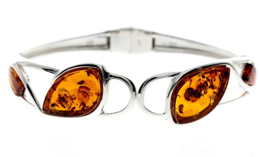 Hinged Bangle in Sterling Silver with Cognac Baltic Amber