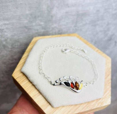 Angel Wing Bracelet in Sterling Silver with Mixed Baltic Amber