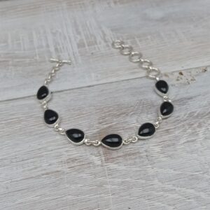 Whitby Jet Teardop Bracelet in Sterling Silver