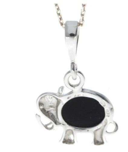 Lucky Elephant Pendant in Sterling Silver with Green Baltic Amber