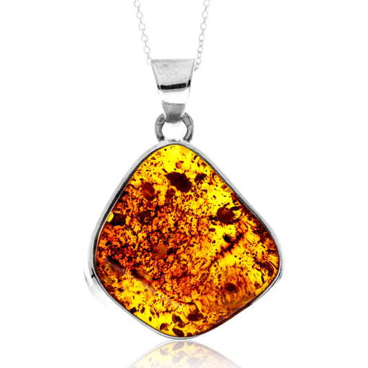 Unique Large Sterling Silver Pendant with Cognac Baltic Amber