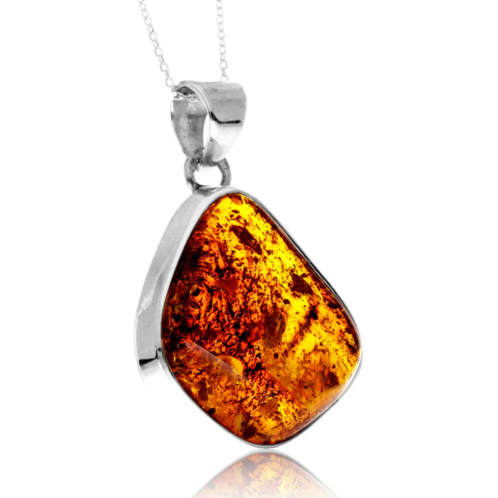 Unique Large Sterling Silver Pendant with Cognac Baltic Amber