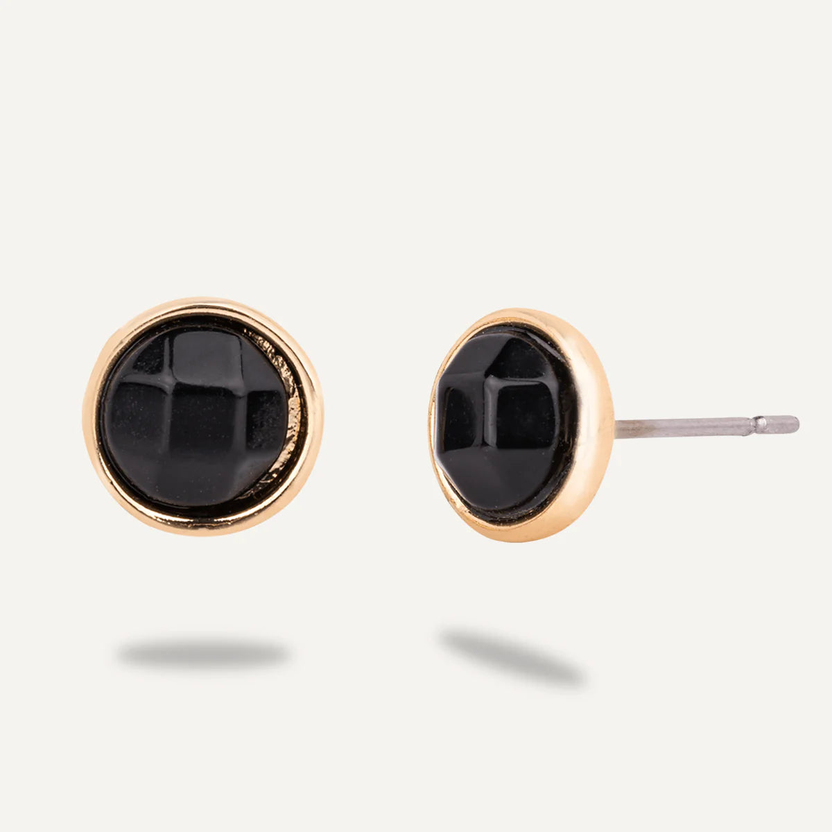 Venus Black Spinel Stone Studs In Gold Plating