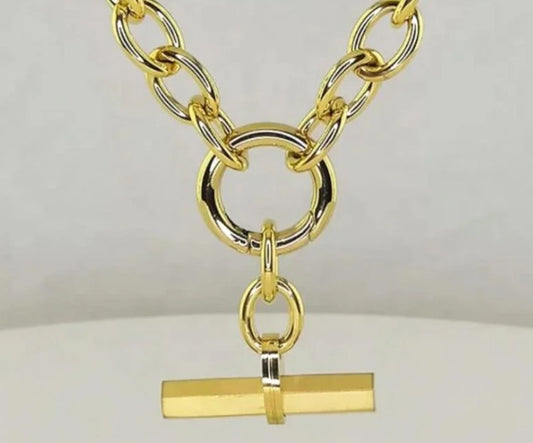Gold Chunky Waterproof T Bar Necklace