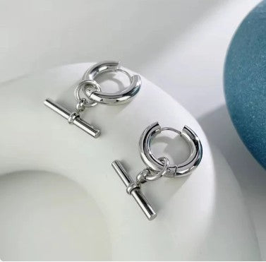 Silver Waterproof T Bar Earrings