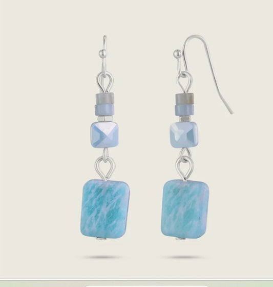 Natural Stone Aqua Drop Earrings in Silver Plate