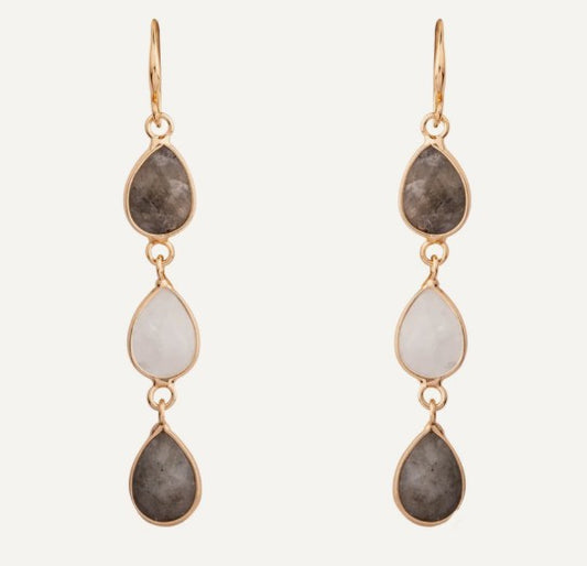 Venus Drop Earrings in Gold Plate/ Moonstone and Labradorite