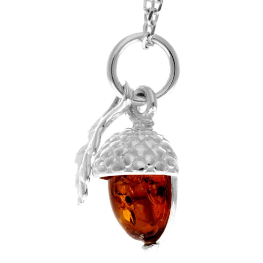 Acorn Pendant in Sterling Silver with Cognac Baltic Amber - Louise's Jewellery Box