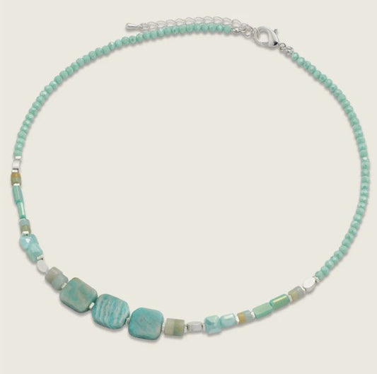 Amazonite Short Necklace in Silver Plate - Louise's Jewellery Box