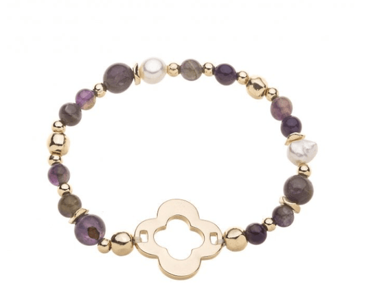 Amethyst and Pearl Gold Plated Stretch Flower Bracelet - Louise's Jewellery Box