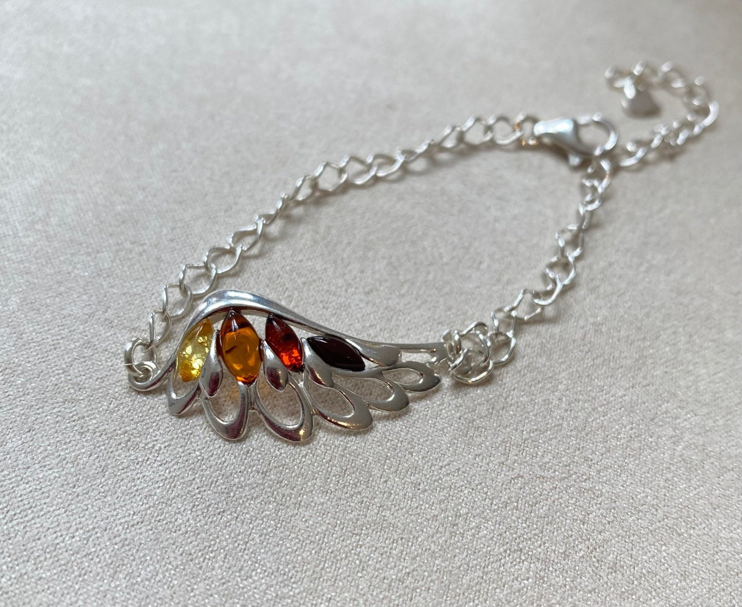 Angel Wing Bracelet in Sterling Silver with Mixed Baltic Amber - Louise's Jewellery Box