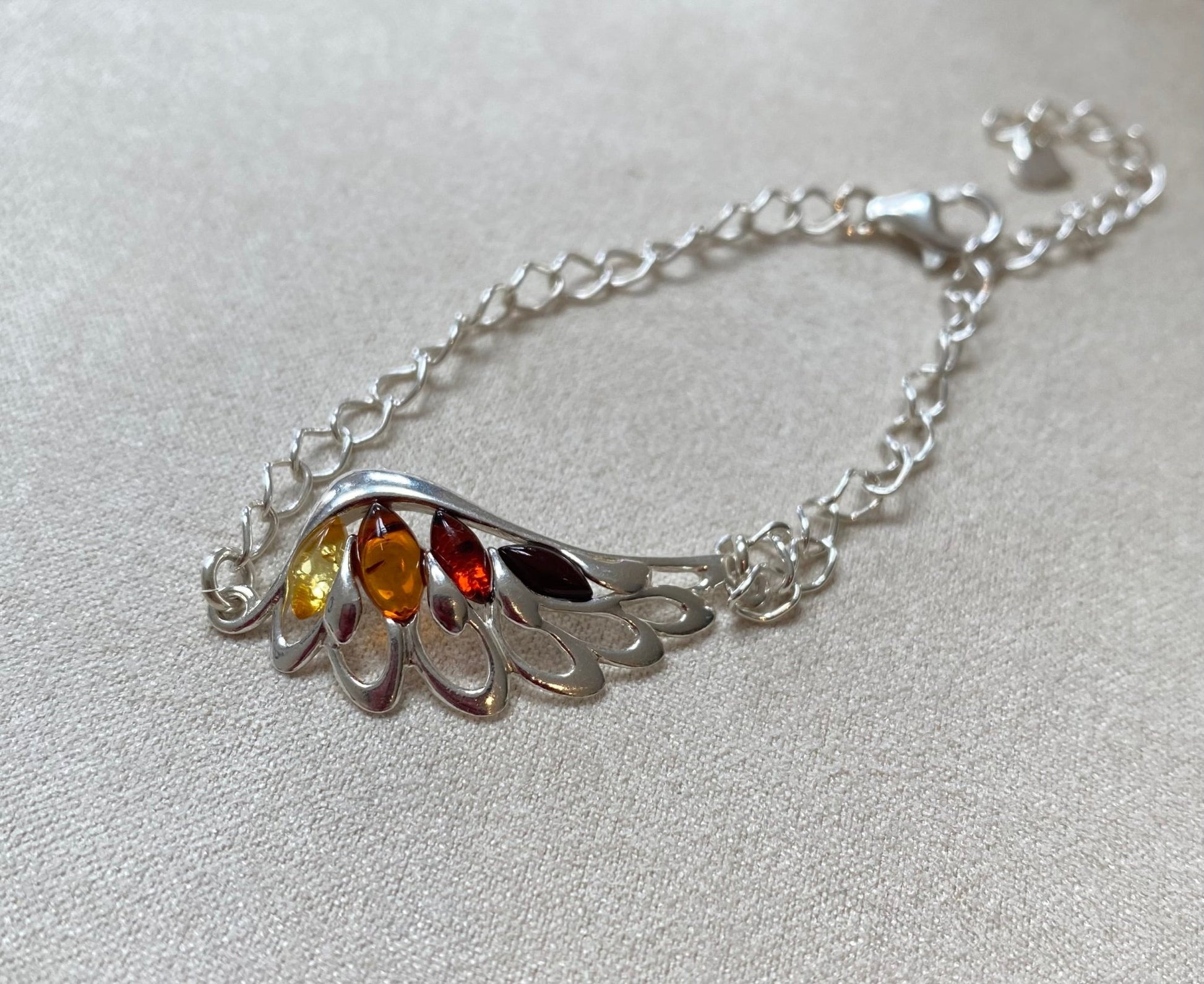 Angel Wing Bracelet in Sterling Silver with Mixed Baltic Amber - Louise's Jewellery Box