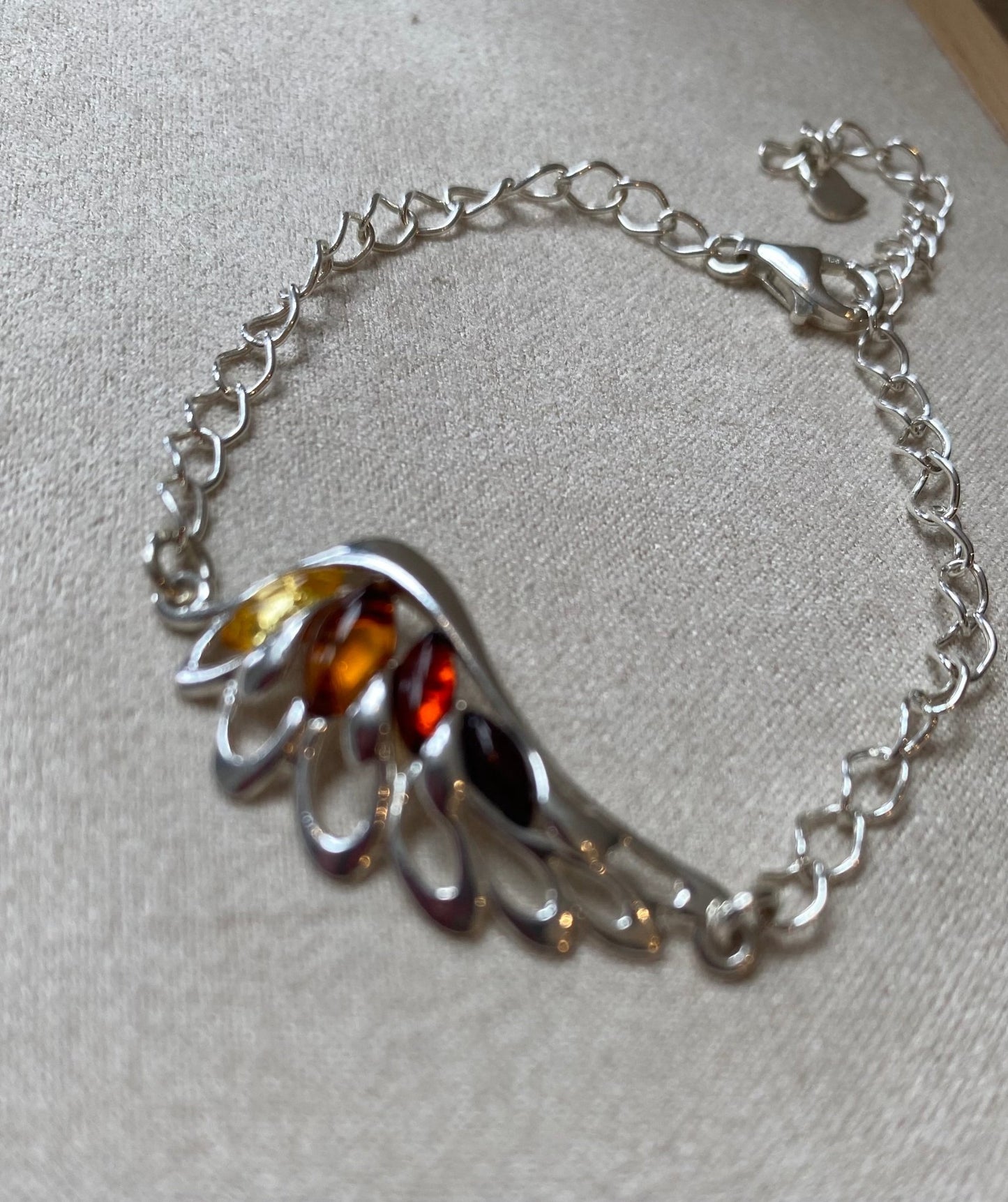 Angel Wing Bracelet in Sterling Silver with Mixed Baltic Amber - Louise's Jewellery Box