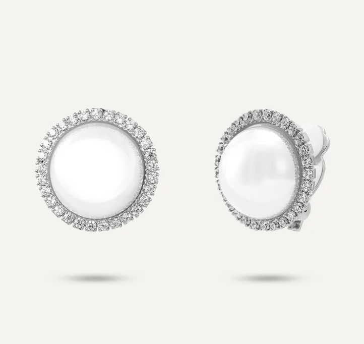 Audrey Pearl and Crystal Clip Earrings - Louise's Jewellery Box