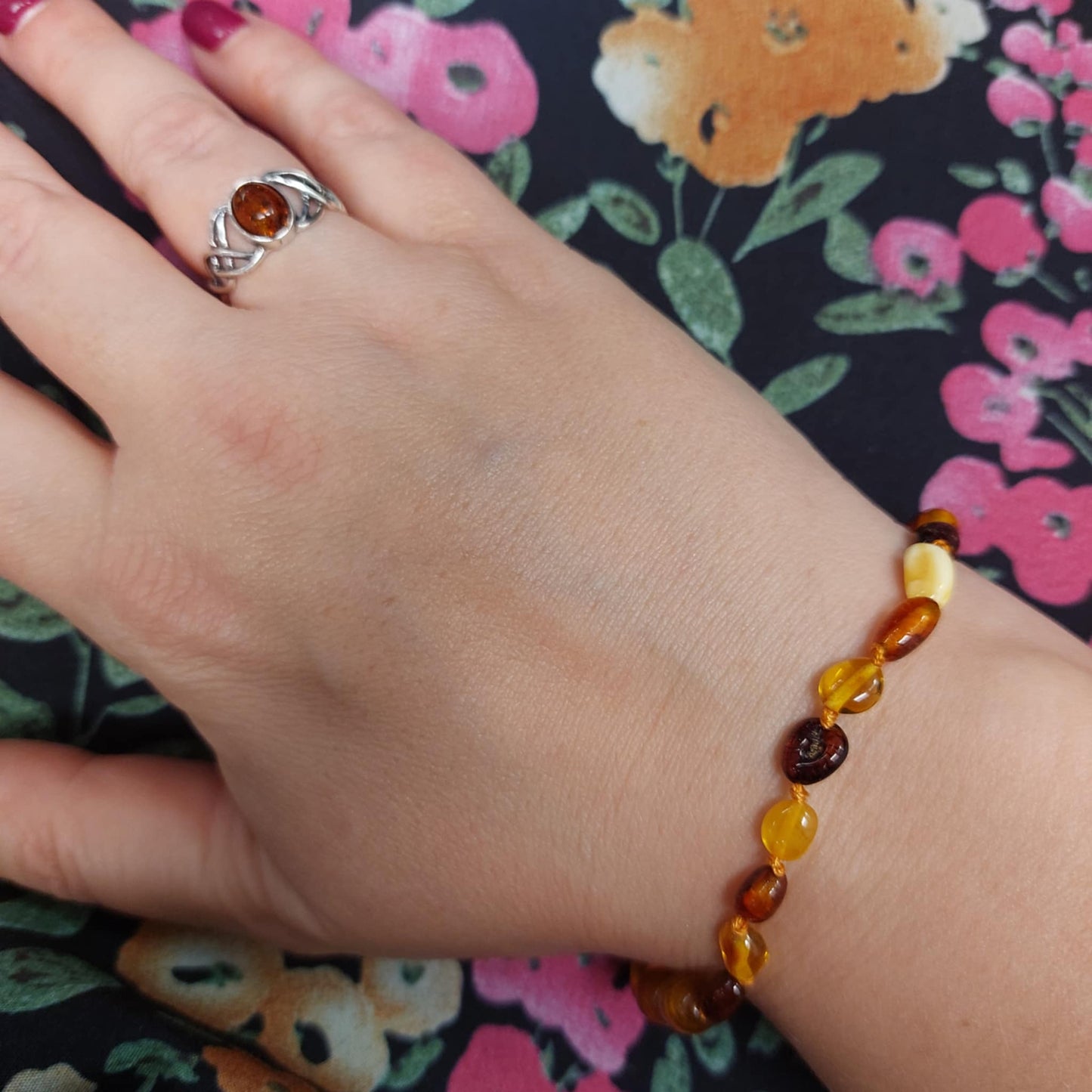 Baltic Amber Bean Bracelet in Mixed Colours - Louise's Jewellery Box