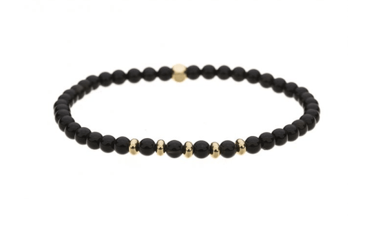 Black Onyx Stretch Bracelet with Gold Plating - Louise's Jewellery Box