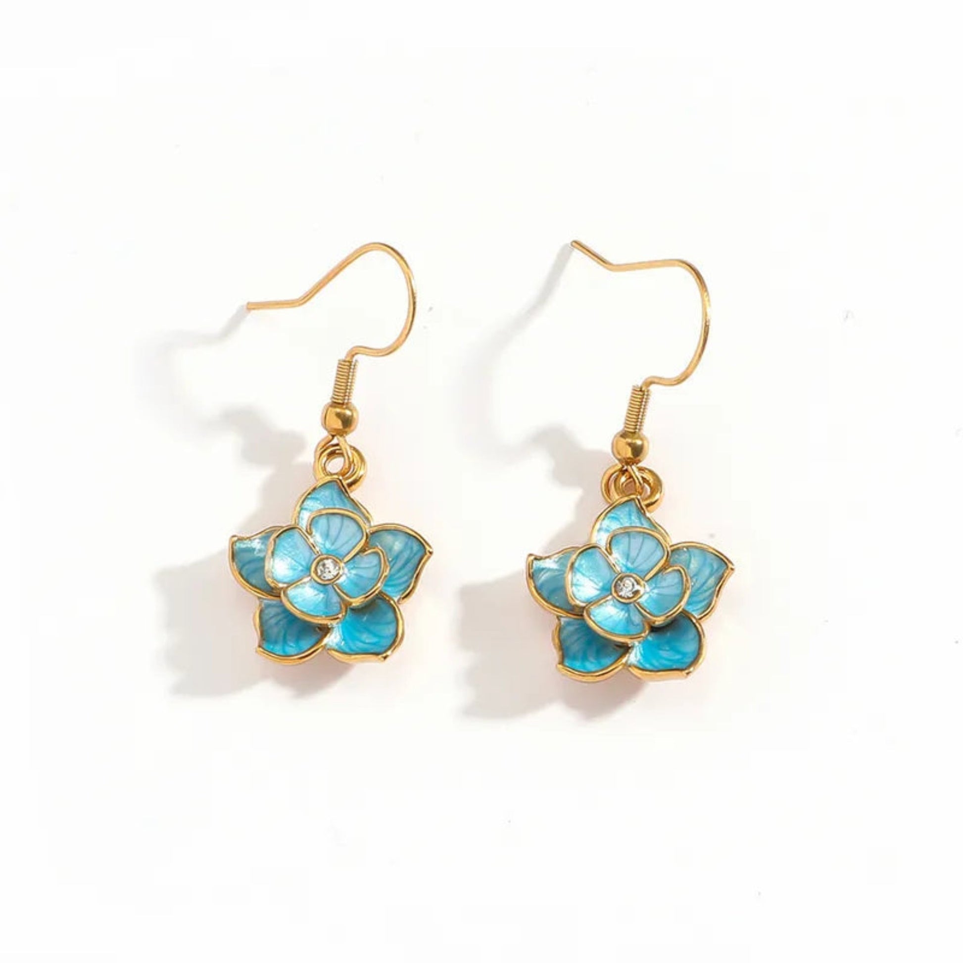 Blue Flower Waterproof Drop Earrings in Gold PLate - Louise's Jewellery Box