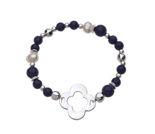 Blue Lapis and Silver Stretch Flower Bracelet - Louise's Jewellery Box